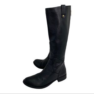 Steve Madden Black Leather Knee High Boots Size 9.5 B Zippered 1.5” Heel